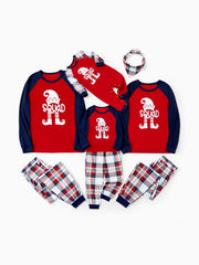 Conjunto de pijama familiar de Navidad con top raglán y cuadros escoceses con estampado de elfos 