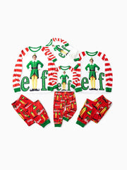 Conjunto de pijama a rayas con estampado de elfo navideño a juego para toda la familia 