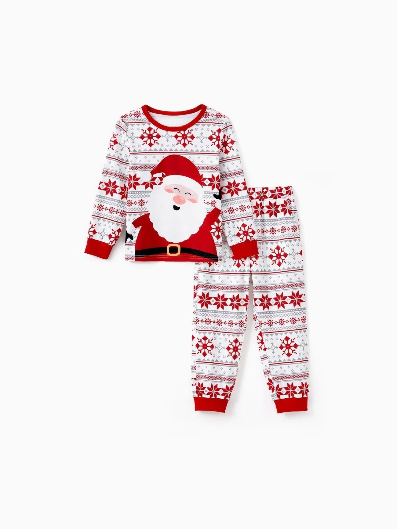 Santa Print Christmas Pajamas Set For Family With Drawstrings