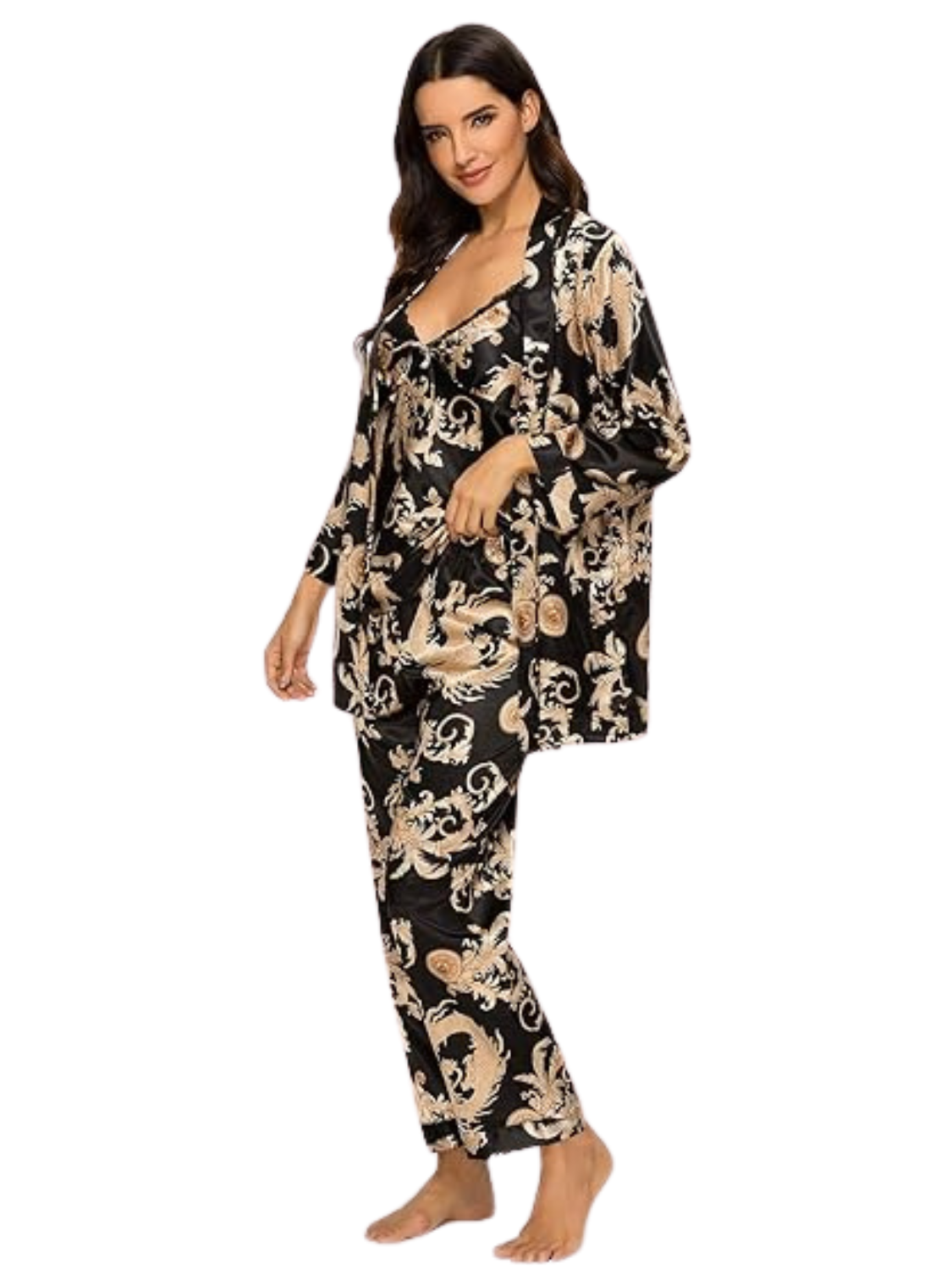 3 Piece Silky Floral Pajama Sets