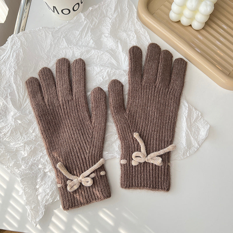 Herbst und Winter Schleife Reine Farbe Warm halten Fingerhandschuhe