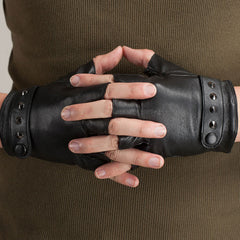 Guantes de cuero para hombre y medio dedo