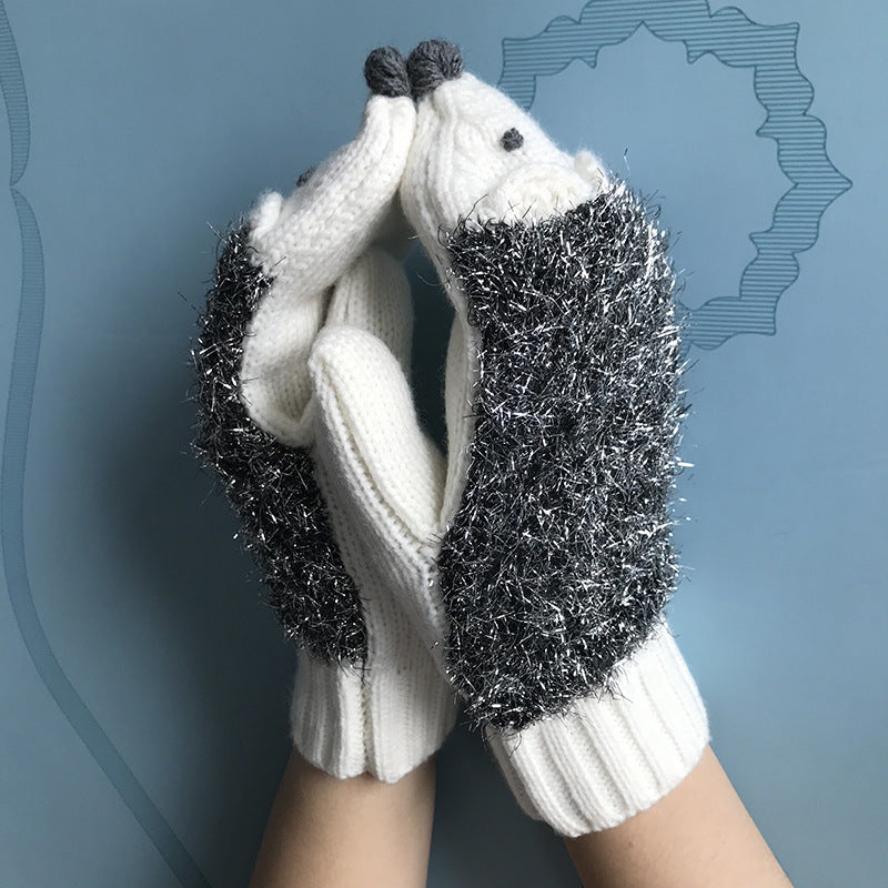 Winterwarme Fäustlinge, gestrickt, bestickte Handschuhe