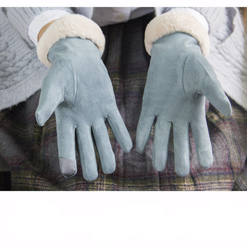 Guantes de doble capa con bordado europeo de gamuza gruesa de terciopelo, resistentes al viento y al frío.