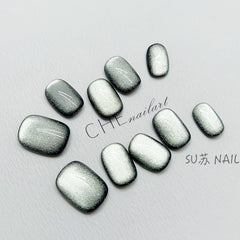 Uñas de ojo de gato verde oscuro Belleza UV Cuadrado Círculo Corto