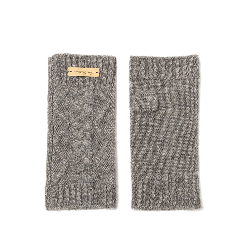 Pure Cashmere Cable Half Finger Gloves