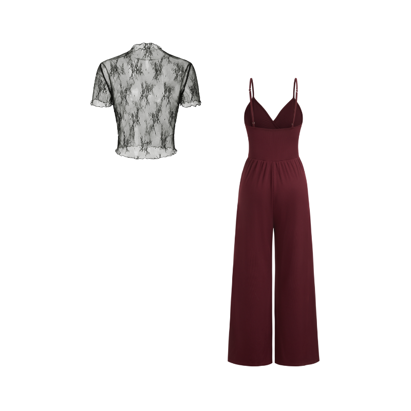 Zweiteiliges Jumpsuit-Set mit Spitzen-T-Shirt