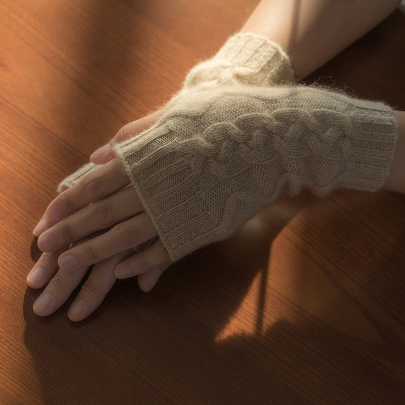 Cashmere Autumn And Winter Half Finger Twist Gloves