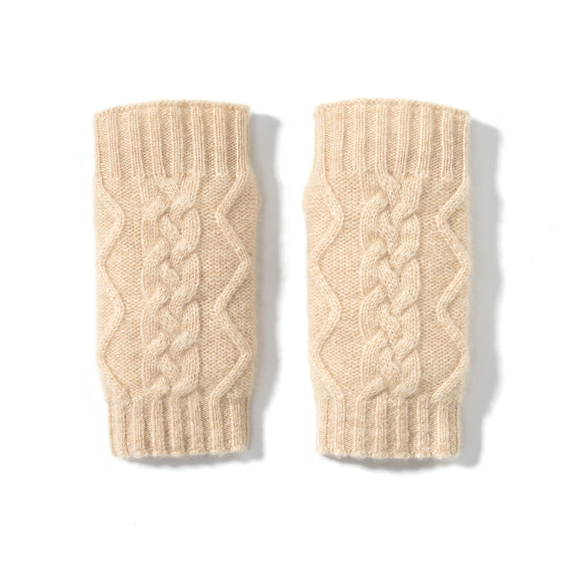 Cashmere Autumn And Winter Half Finger Twist Gloves