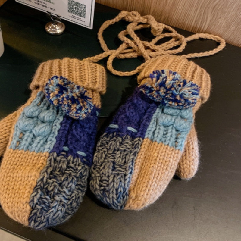 Koreanische Version verdicktes Fleece warme und kältebeständige Wollstrickhandschuhe