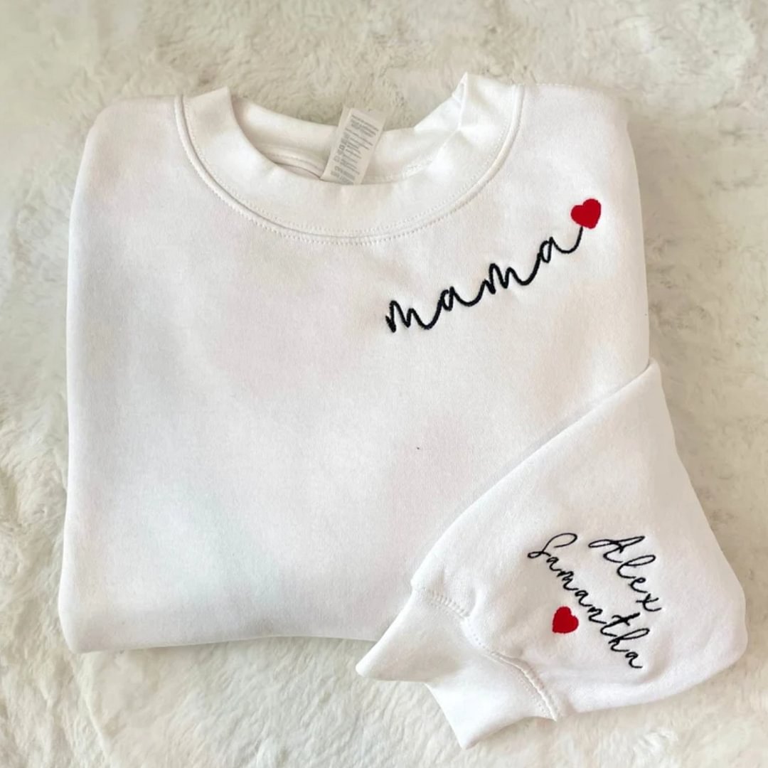 Sudadera de mamá personalizada con nombre de niño en la manga