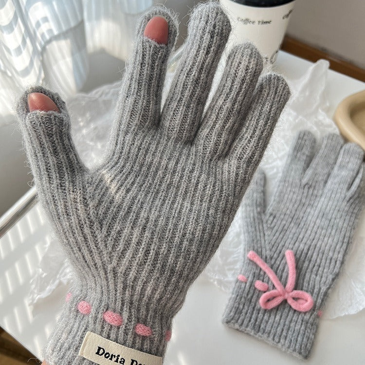 Herbst und Winter Schleife Reine Farbe Warm halten Fingerhandschuhe