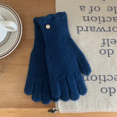 Guantes cálidos de lana con volantes de color liso para mujer en invierno