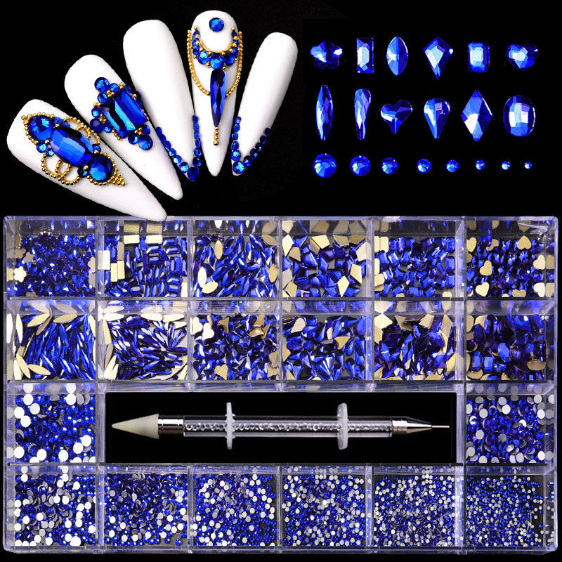 21 Grid Boxed Nail Strass Flachglas Nagel Strass Schmuck Set