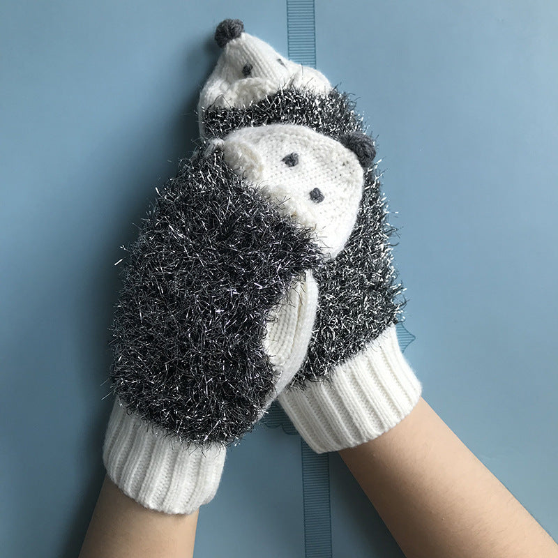 Winterwarme Fäustlinge, gestrickt, bestickte Handschuhe