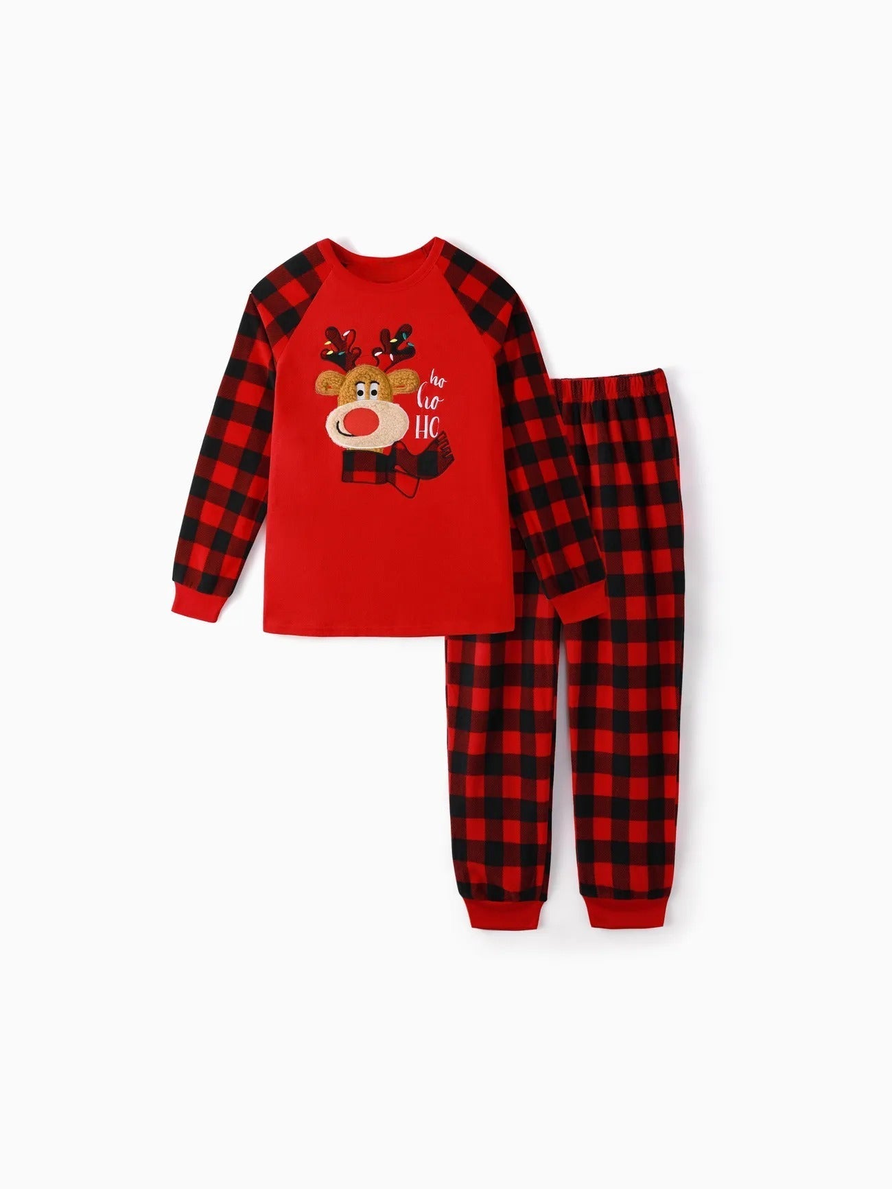 Conjunto de pijama familiar con reno navideño bordado