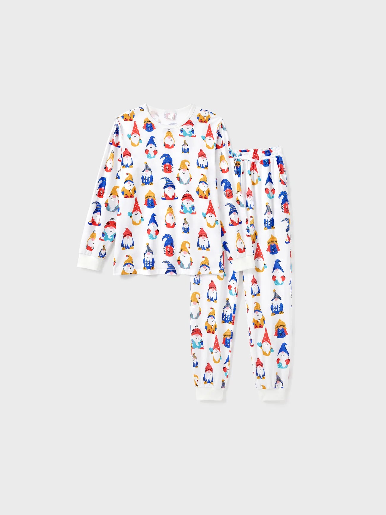 Conjunto de pijama familiar a juego de manga larga con estampado de gnomos