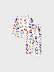 Conjunto de pijama familiar a juego de manga larga con estampado de gnomos