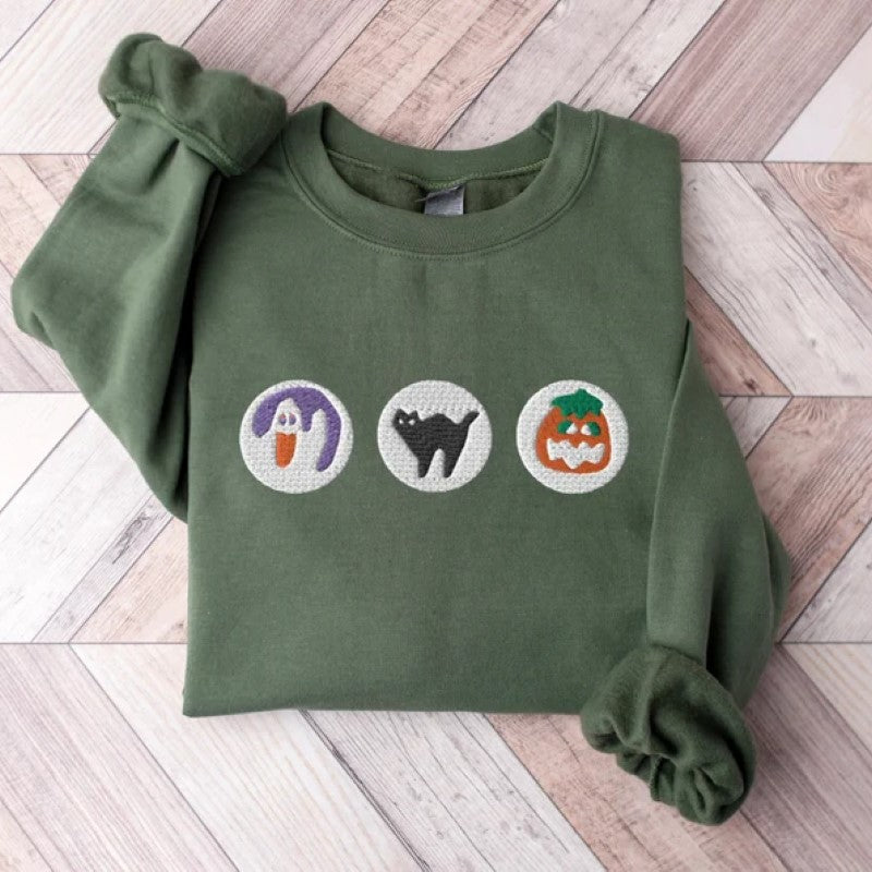 Boo und Kürbis besticktes Halloween Sweatshirt