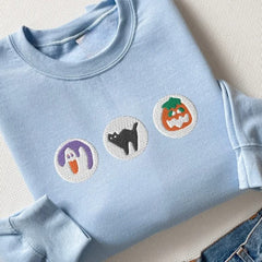 Boo And Pumpkin Embroidered Halloween Sweatshirt