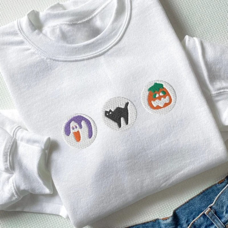 Boo And Pumpkin Embroidered Halloween Sweatshirt