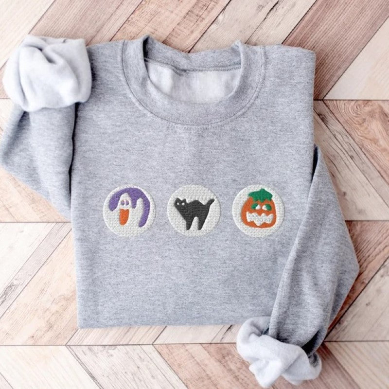 Boo und Kürbis besticktes Halloween Sweatshirt