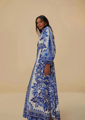 Elegant Floral Patterned Long Robe With Mandarin Collar