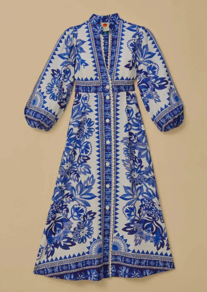 Elegant Floral Patterned Long Robe With Mandarin Collar