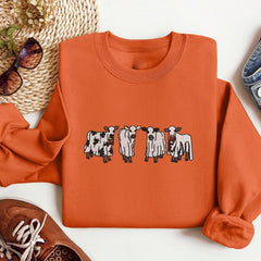 Embroidered Halloween Cow Printed Sweatshirt