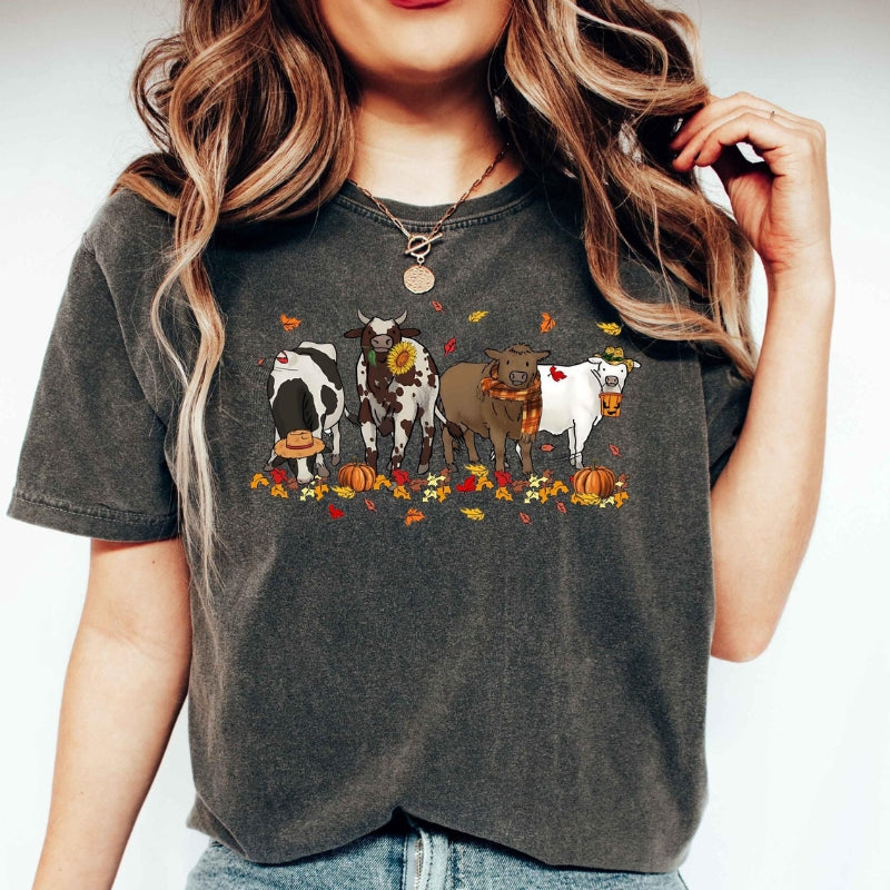 Camiseta estampada de vacas de Halloween