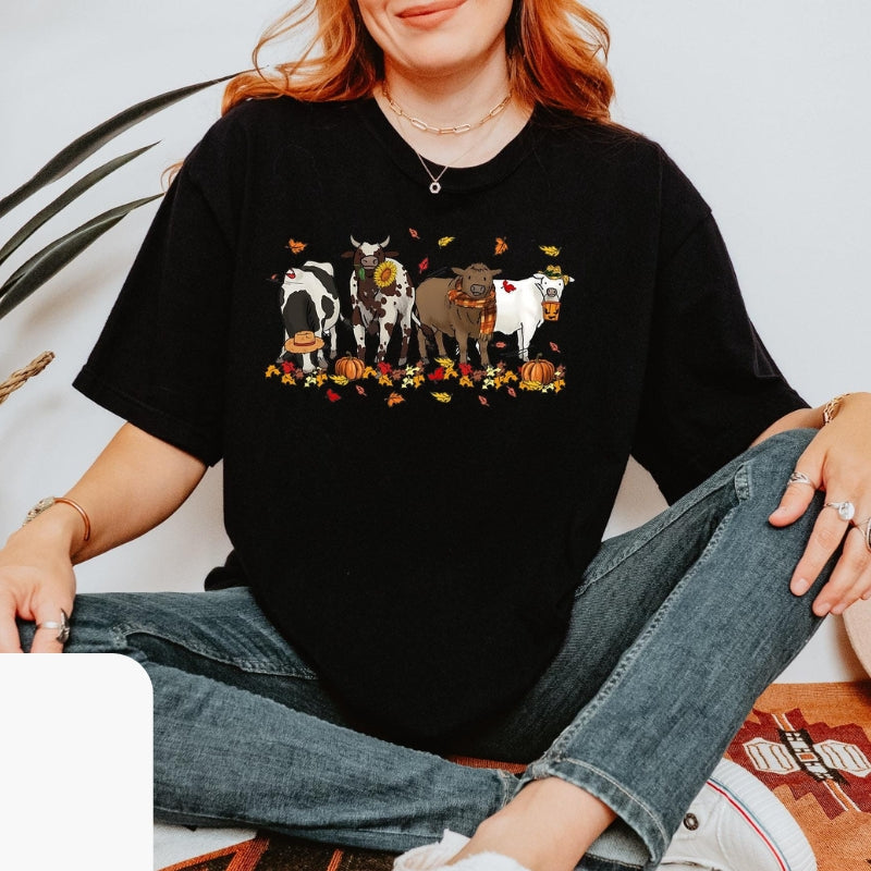 Camiseta estampada de vacas de Halloween