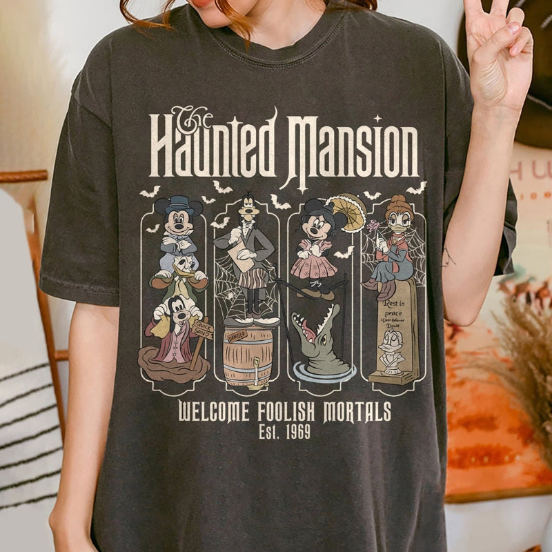 Camisa de Halloween de manga corta con diseño de mansión