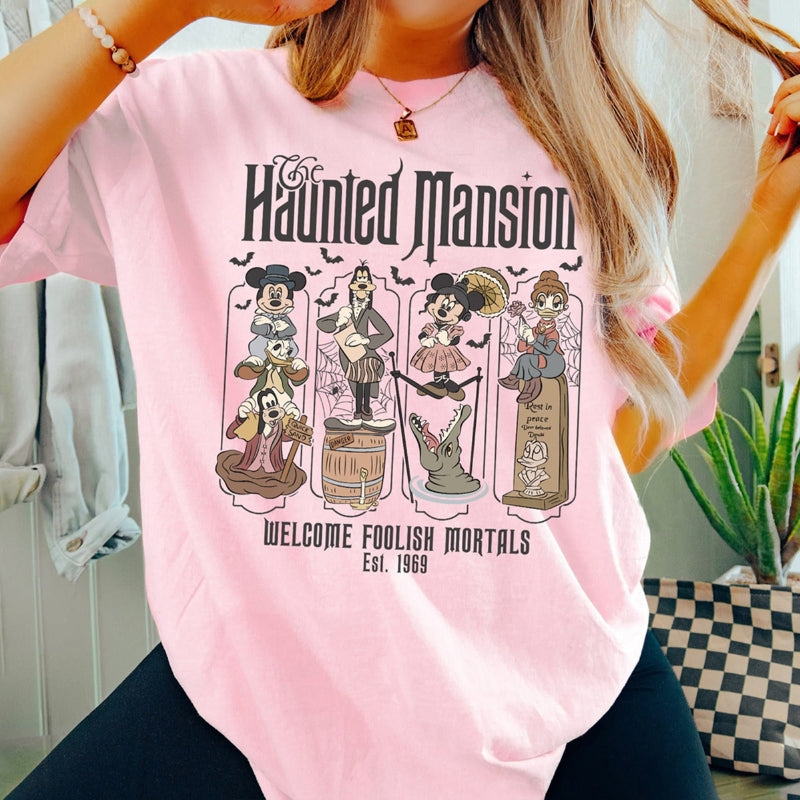 Camisa de Halloween de manga corta con diseño de mansión