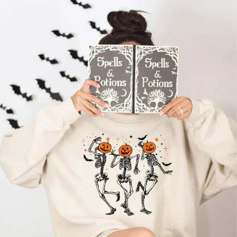 Bequeme Sweatshirts mit Halloween-Kürbistanz-Aufdruck