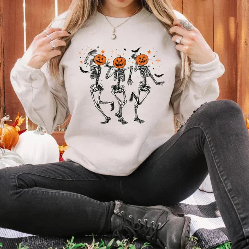 Bequeme Sweatshirts mit Halloween-Kürbistanz-Aufdruck