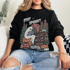 Sudadera cómoda con estampado de libro de lectura de Halloween