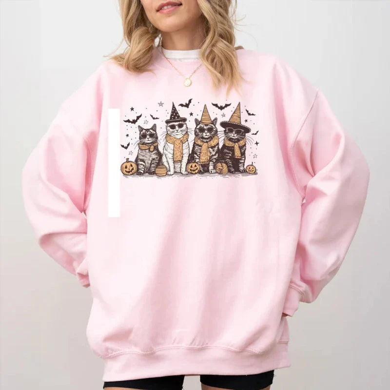 Sudadera cómoda con estampado de gatito de Halloween