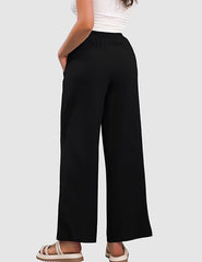 Elastische, hohe Taille, lässige, lange Palazzo-Lounge-Hose mit weitem Bein