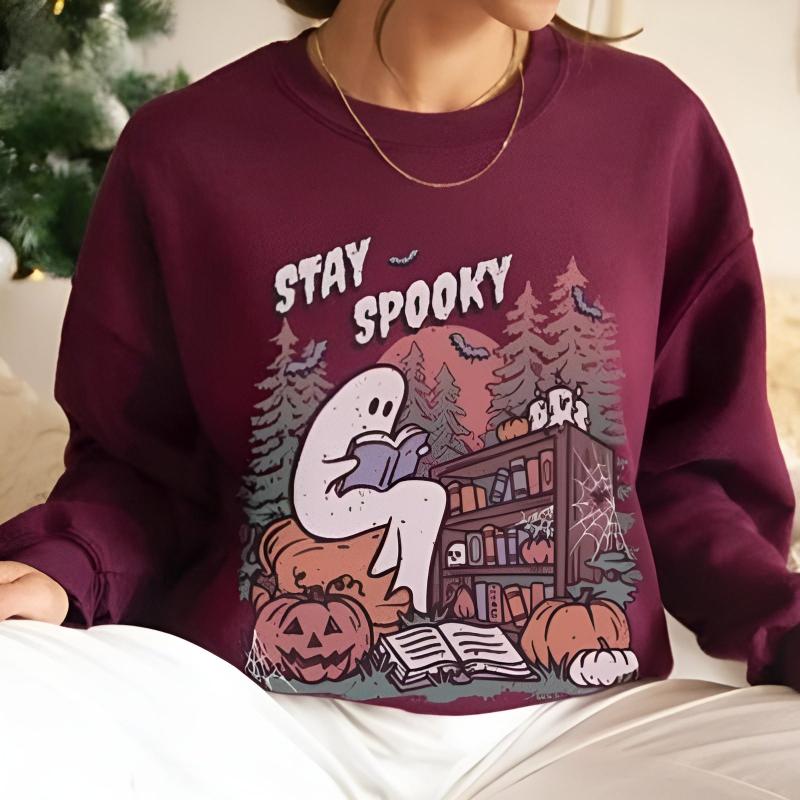 Sudadera cómoda con estampado de libro de lectura de Halloween