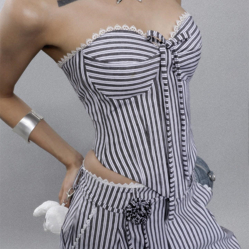 Chest-Wrapped Vest Trousers Striped Suit