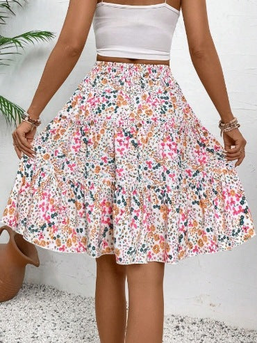 Floral Print Elastic Hem A-Line Skirt