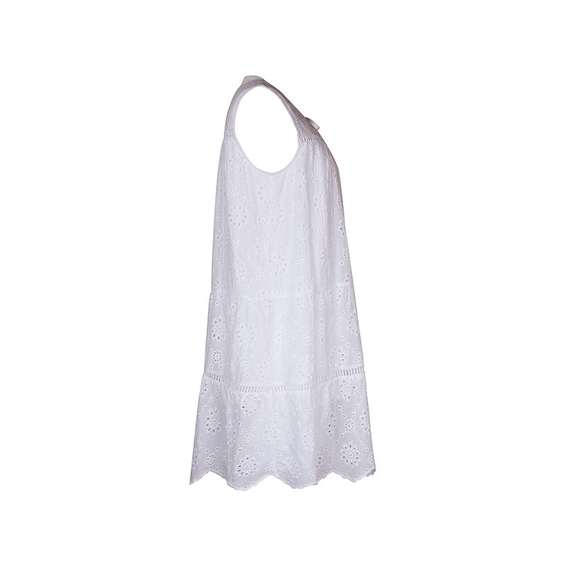 French Pastoral Style White Loose Straight Dress