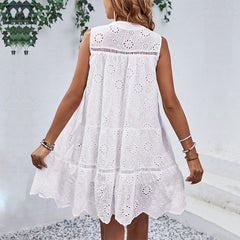 French Pastoral Style White Loose Straight Dress