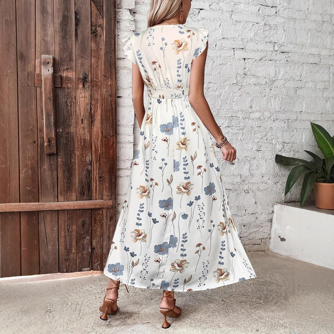 V-Neck High-Waisted Slit Printed Dress By The Ear