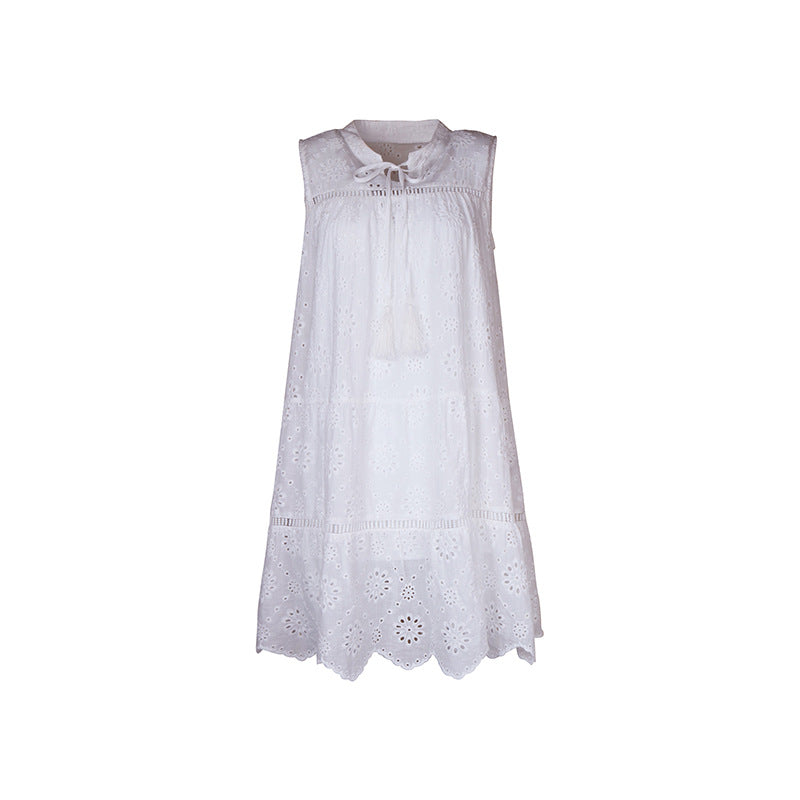 French Pastoral Style White Loose Straight Dress