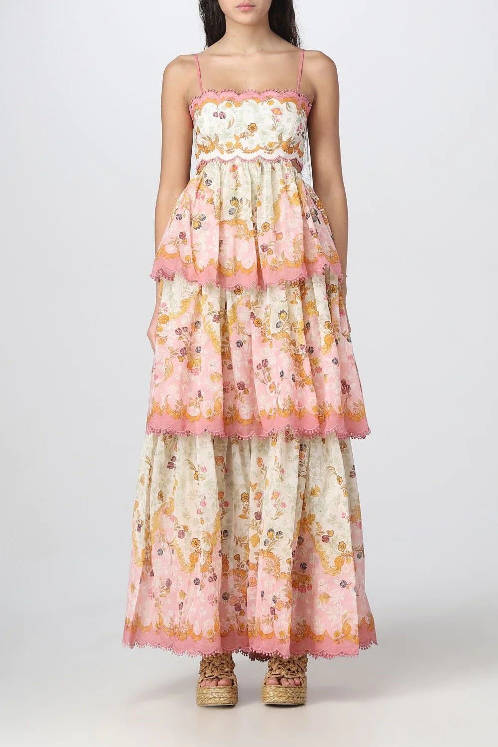 Floral Lace-Trim Midi Dress In Pink Emes Shop Floral Lace-Trim Midi Dress In Pink Emes Shop