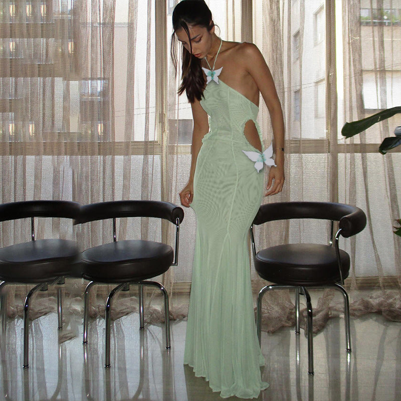 Halter Neck Hollow Back Fishtail Dress
