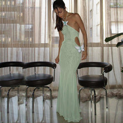Halter Neck Hollow Back Fishtail Dress