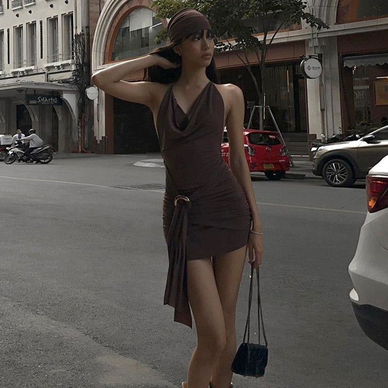 High Waist Slim Fit Halter Neck Dress