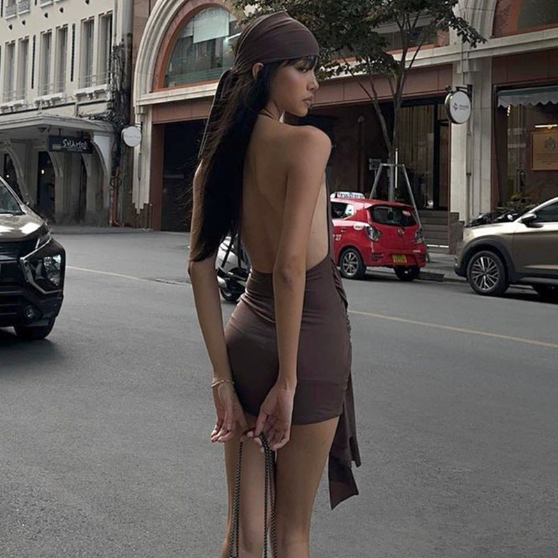 High Waist Slim Fit Halter Neck Dress